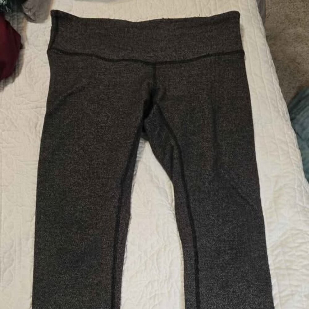 LULULEMON WUNDER UNDER PANT 8 HEATHERED BLACK HERRINGBONE LOW RISE TIGHT